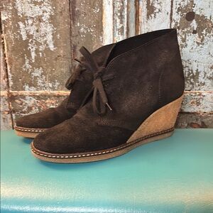 J.Crew MacAlister Black Suede Wedge Ankle Boots size 7